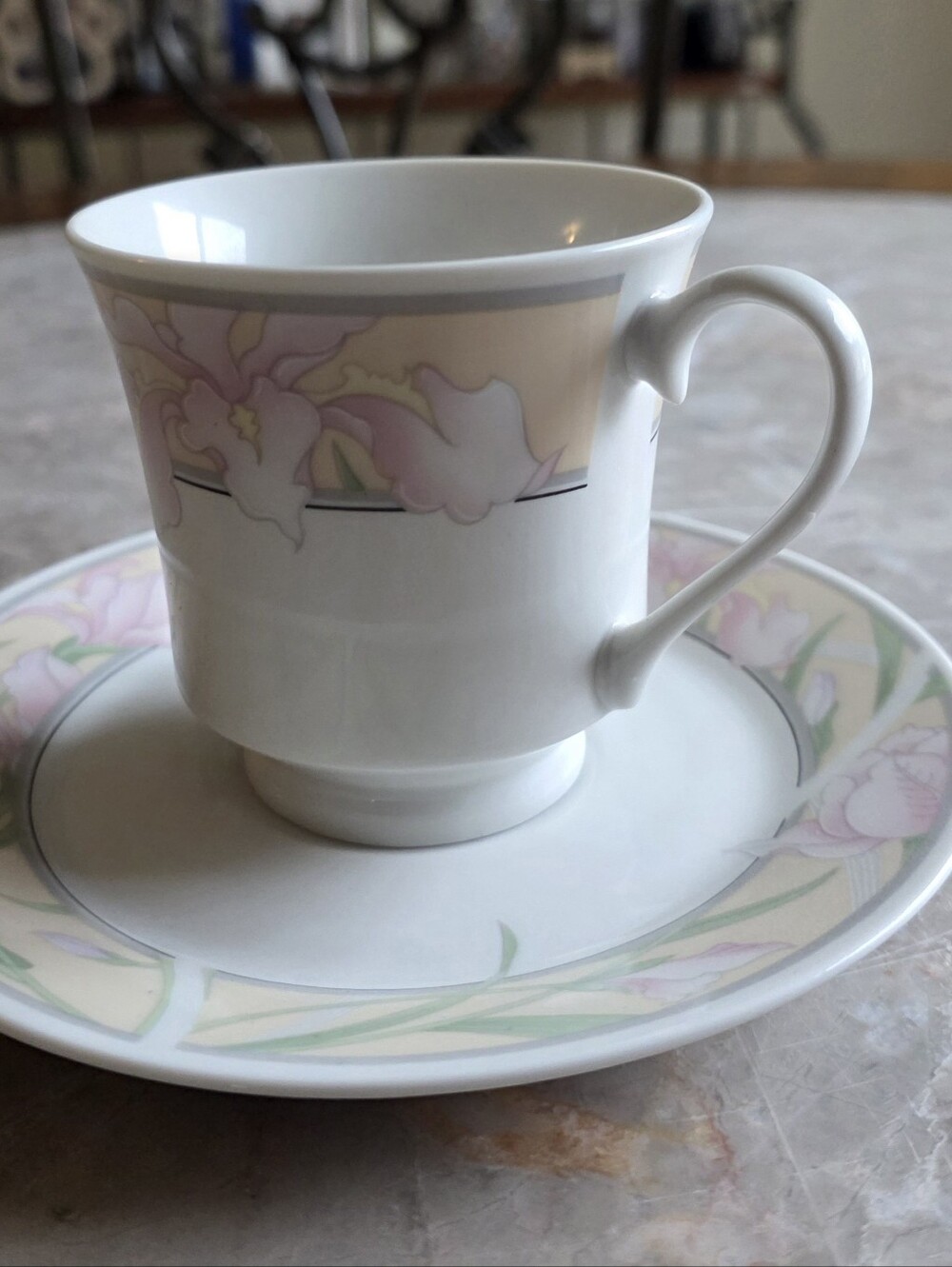 Lenox Porcelain Cup & Saucer with Pastel Pink and Cream Floral Band